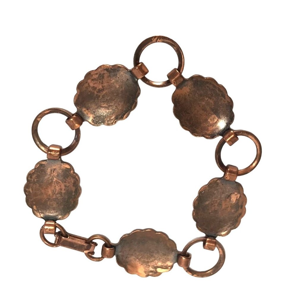 Vintage Southwestern Antiqued Copper Concho and Circle Link Bracelet - Picture 4 of 4
